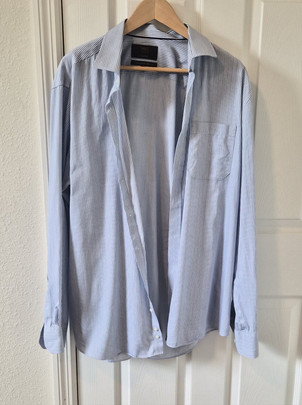 Marks & Spencer Men's Blue and White Pinstripe Dress Shirt